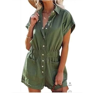 NEW NEQ COWOKA Short Sleeve Army Green Romper
